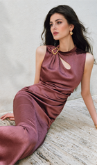 Keyhole Buckle Detail Ruched Maxi Dress - Purple