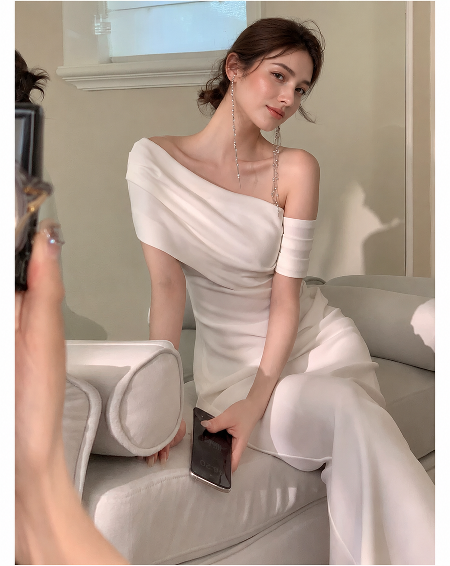 One-Shoulder Ruched Midi Dress