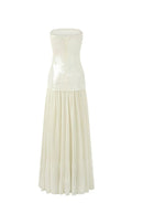 Ivory Sequin-Bodice Pleated Party Maxi Dress - garment detail