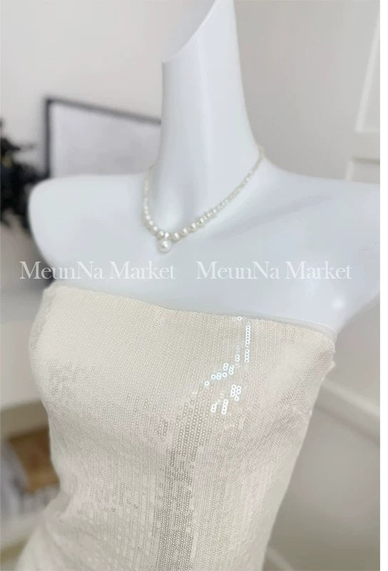 Ivory Sequin-Bodice Pleated Party Maxi Dress - garment detail