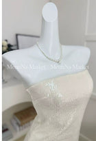 Ivory Sequin-Bodice Pleated Party Maxi Dress - garment detail