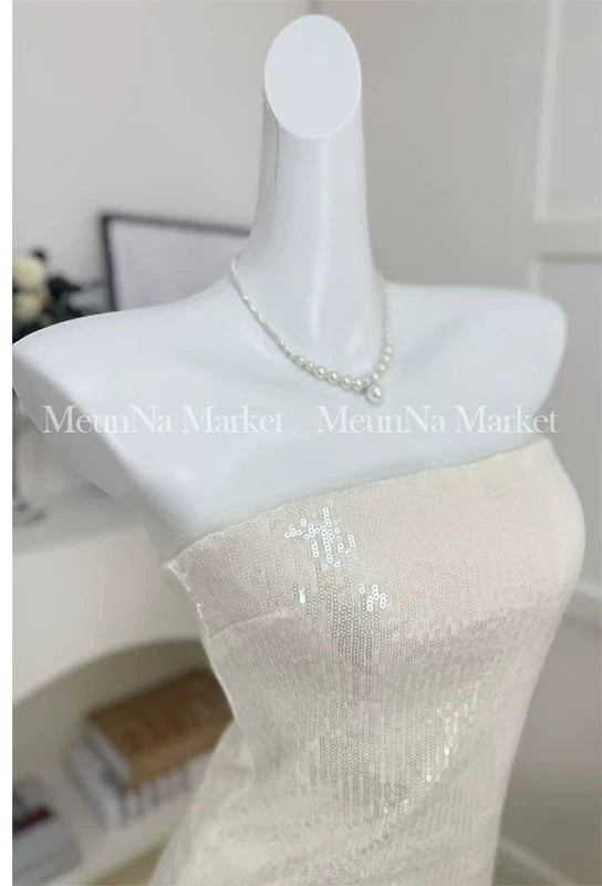 Ivory Sequin-Bodice Pleated Party Maxi Dress - garment detail