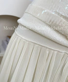 Ivory Sequin-Bodice Pleated Party Maxi Dress - garment detail