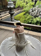 Ivory Sequin-Bodice Pleated Party Maxi Dress - garment detail