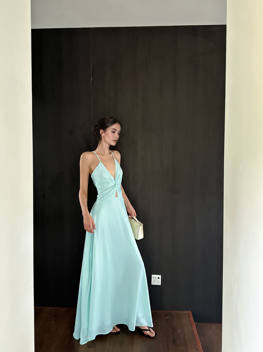 Mint Twist Front Cutout Halter Maxi Dress - Mint