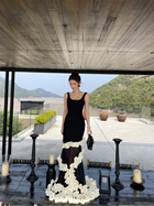 Black Contrast-Ruffle Evening Maxi Dress - Black