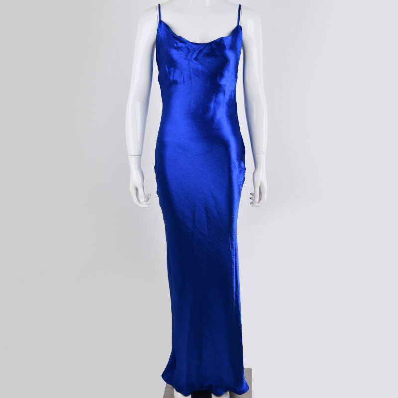 Women's Spaghetti-Strap Satin Maxi Evening Dress - Blue