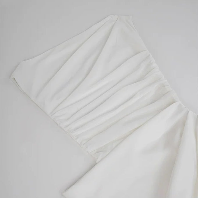 White Mesh-Panel Fitted Evening Maxi Dress - garment detail