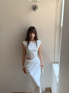 Boat Neck Ruched Cutout Maxi Dress - White