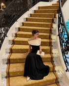 Black and Ivory Off-Shoulder Maxi Dress - Black and Ivory