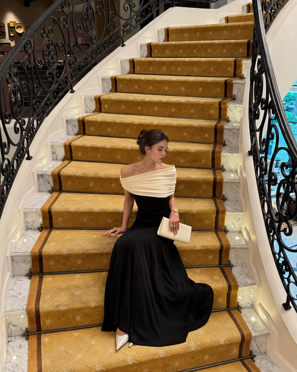 Black and Ivory Off-Shoulder Maxi Dress - Black and Ivory