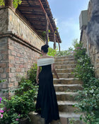 Black and Ivory Off-Shoulder Maxi Dress - garment detail