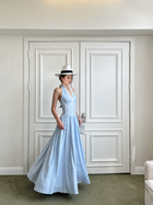 Light Blue Lace Trim Halter Drop Waist Maxi Dress - Light Blue