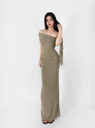 Asymmetric Off-Shoulder Ruched Maxi Dress - Khaki