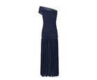 Navy Off-Shoulder Mesh-Skirt Evening Dress - garment detail