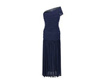 Navy Off-Shoulder Mesh-Skirt Evening Dress - garment detail