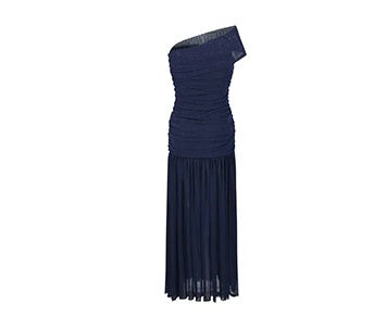 Navy Off-Shoulder Mesh-Skirt Evening Dress - garment detail