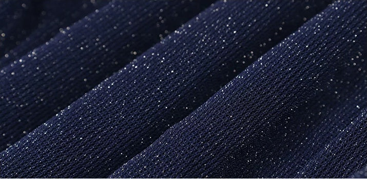 Navy Off-Shoulder Mesh-Skirt Evening Dress - garment detail