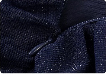 Navy Off-Shoulder Mesh-Skirt Evening Dress - garment detail