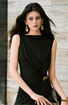 Draped Neck Brooch Detail Asymmetric Maxi Dress - Black