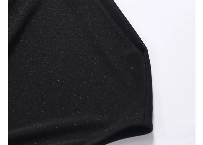 Draped Neck Brooch Detail Asymmetric Maxi Dress - garment detail or back view