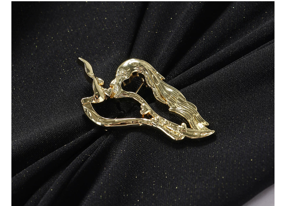 Draped Neck Brooch Detail Asymmetric Maxi Dress - garment detail or back view