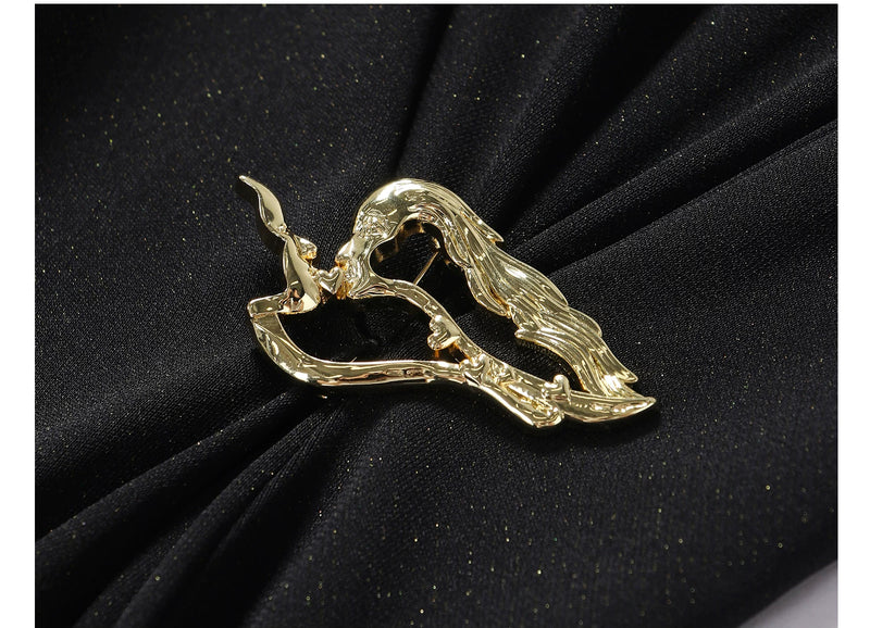 Draped Neck Brooch Detail Asymmetric Maxi Dress - garment detail or back view