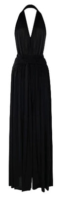 Black Plunging Halter Evening Maxi Dress - garment detail