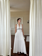 White Polka Dot Plunge Halter Maxi Dress - White