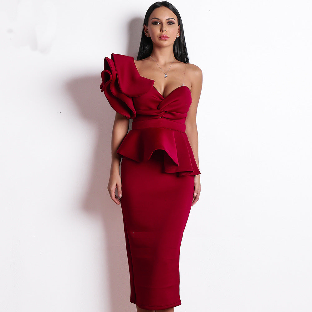 Women's Ruffle-Trim Off-Shoulder Bodycon Evening Dress