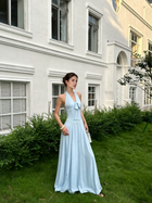 Light Blue Bow Front Corset Halter Maxi Dress - Light Blue