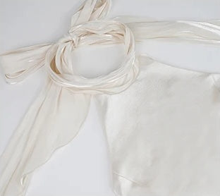 Satin Scarf-Halter Pleated Evening Maxi Dress - garment detail