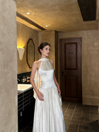 Scarf-Neck Pleated Satin Maxi Dress - Ivory