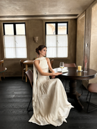 Scarf-Neck Pleated Satin Maxi Dress - Ivory