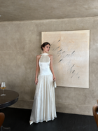 Scarf-Neck Pleated Satin Maxi Dress - Ivory