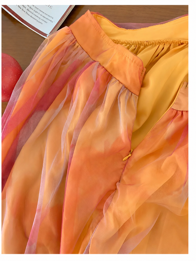 Orange Watercolor Print Strappy Party Maxi Dress - garment detail