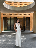 White Ruched Halter Corset Maxi Dress - White
