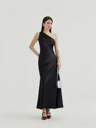 Asymmetric One-Shoulder Satin Maxi Dress - Black