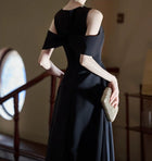 Black Embellished Halter Evening Gown - garment detail