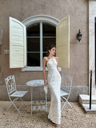 Ivory Floral Lace Keyhole Halter Mermaid Maxi Dress - Ivory