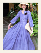 Purple Long-Sleeve Tie-Waist Maxi Dress, purple, additional view