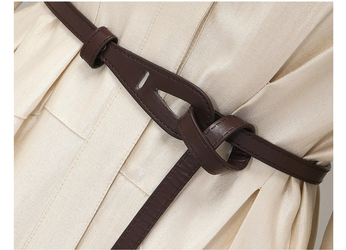 Belted Long Sleeve Satin Shirtdress - garment detail or back view