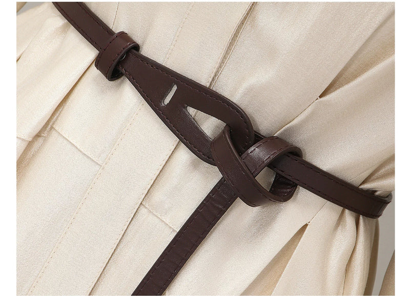 Belted Long Sleeve Satin Shirtdress - garment detail or back view