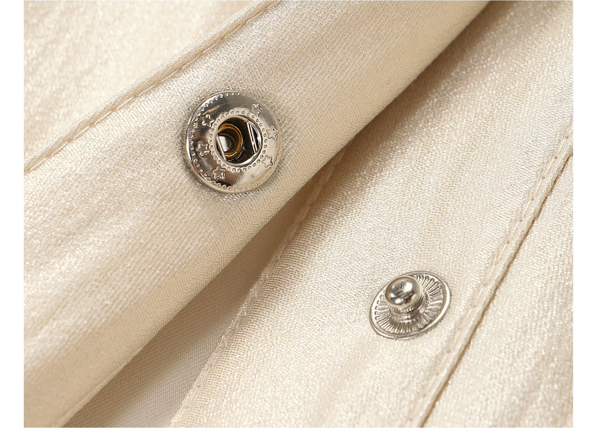 Belted Long Sleeve Satin Shirtdress - garment detail or back view