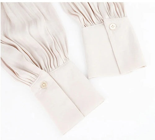Champagne High-Neck Pleated Evening Maxi Dress - garment detail