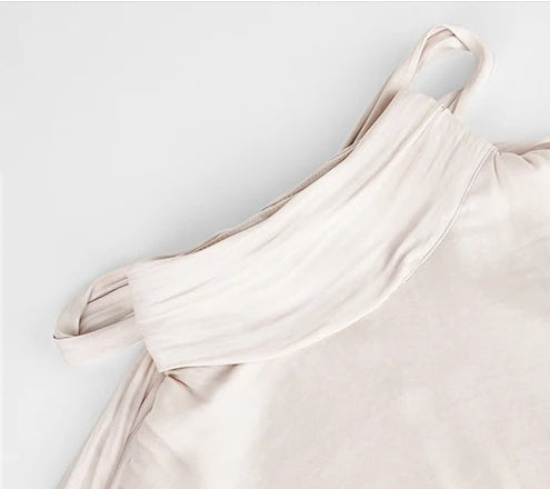 Champagne High-Neck Pleated Evening Maxi Dress - garment detail