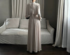 Champagne High-Neck Pleated Evening Maxi Dress - garment detail