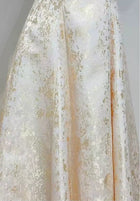 Gold Lace Short-Sleeve A-Line Evening Dress - garment detail