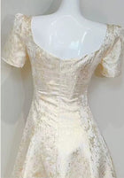 Gold Lace Short-Sleeve A-Line Evening Dress - garment detail