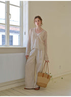 French Openwork Tie-Front Lyocell Linen Knit Cardigan